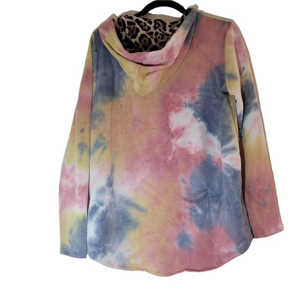 Tie Dye Hoodie w/ Leopard Print Hood - Picture 10 of 15